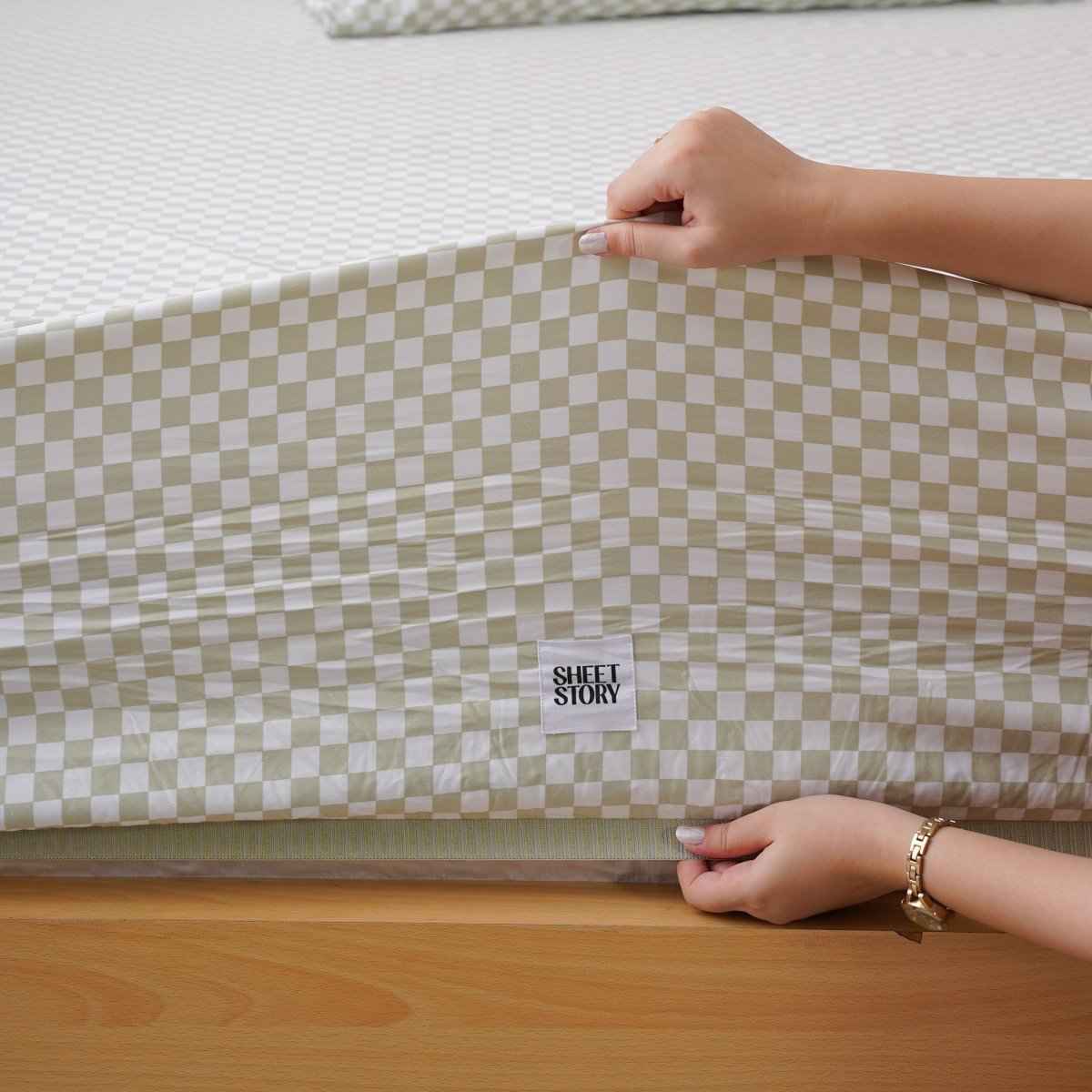 Ackly Bamboo - Sage Green Checkerboard Fitted Sheet