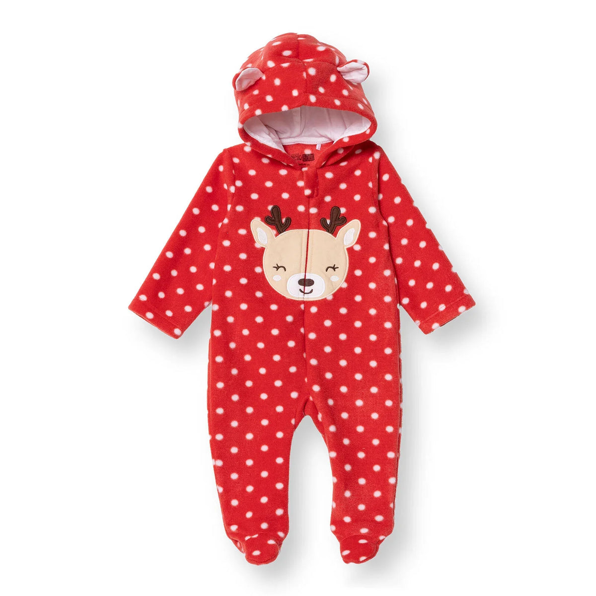 HelloBaby Festive Hooded Fleece Baby Pramsuit with Feet (Newborn to 9 Months)