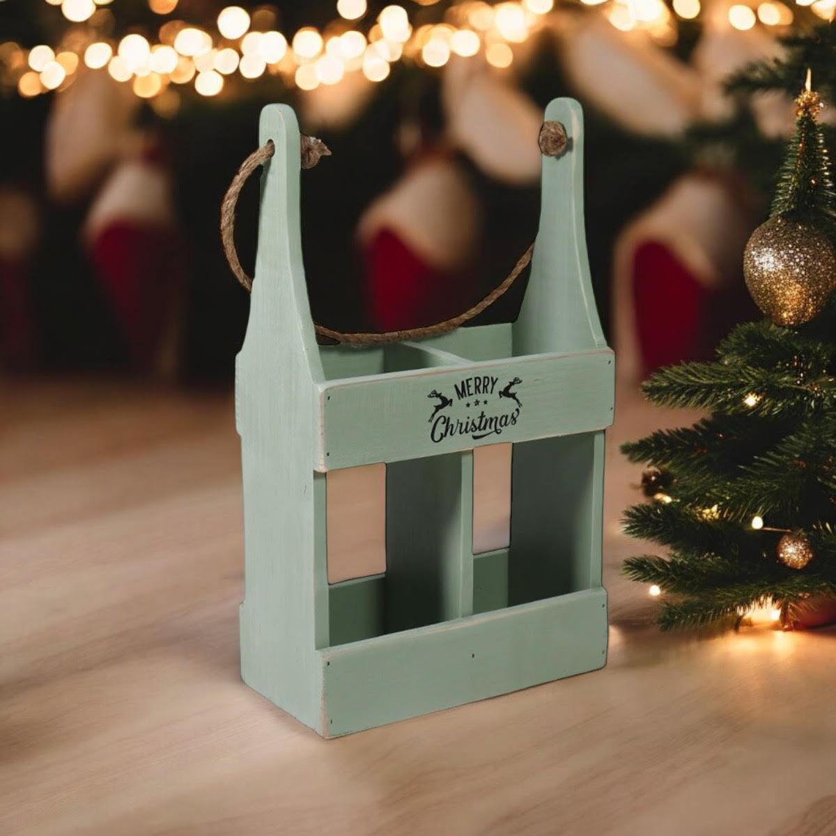 39CM RUSTIC GREEN 2 BOTTLE WINE HOLDER