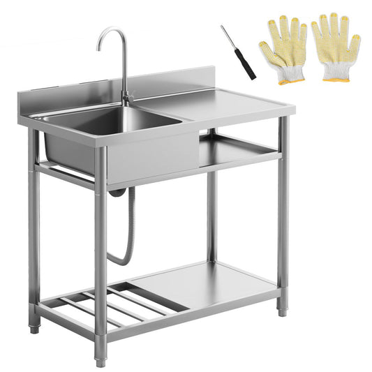 HOMCOM HOMCOM Outdoor Kitchen Sink Unit with Cold and Hot Water Pipe Silver 100W x 51.5D x 100Hcm