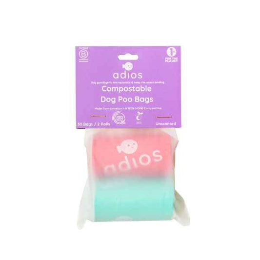 Adios Plastic Compostable Poo Bags - Rainbow 2 Roll Pack (30 bags)