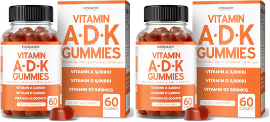 ADK Gummies Vitamin D3 K2 60 Sugar Free Gummies - 10000/5000iu - Raspberry Flavor | Vegan, Non-GMO, USA Made - Pack of 2