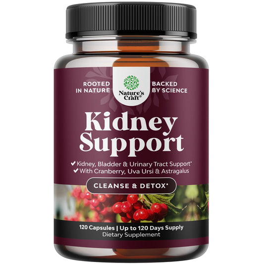 Advanced Kidney Support Supplement - Cranberry Uva Ursi Astragalus & Nettle for Kidney Health - Urinary Tract Support - 120 Caps