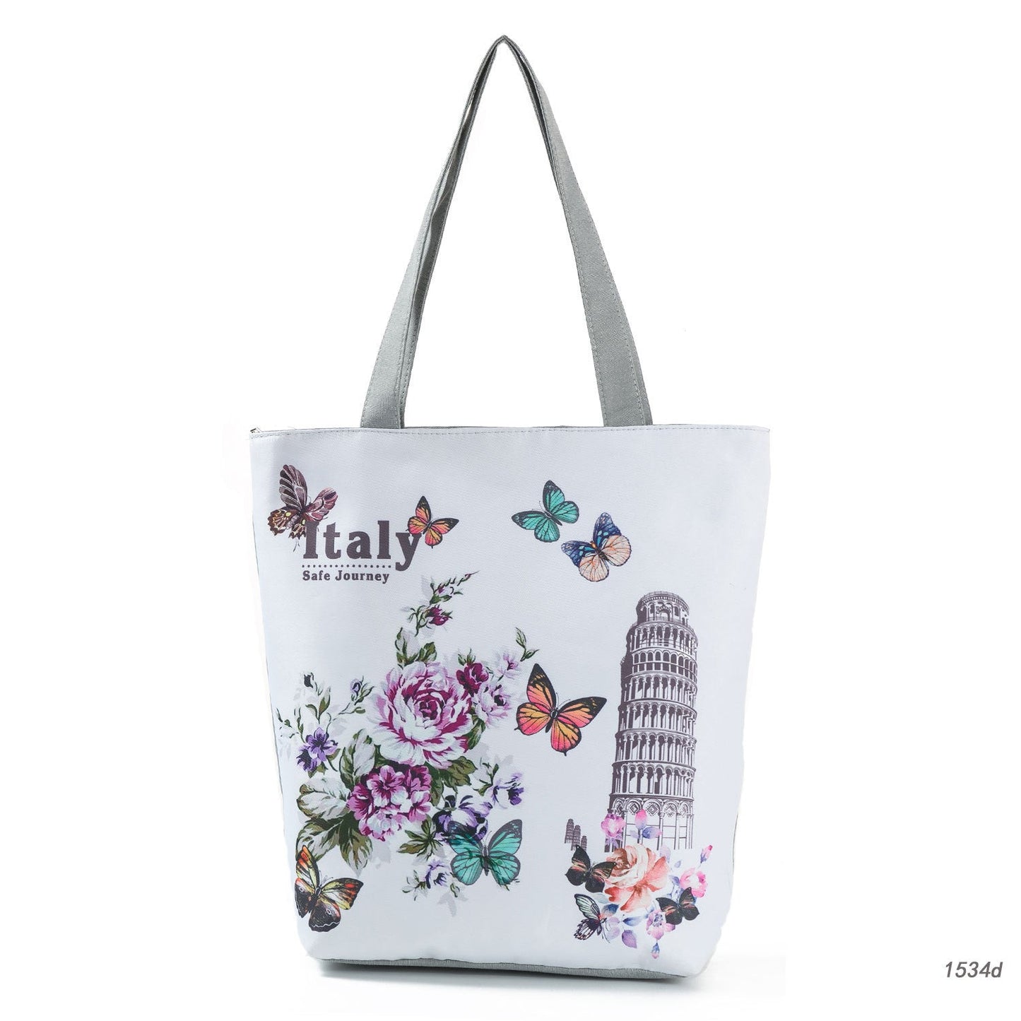 Ink Painting Flower Shoulder Bag Female Printed Flowers Zip Shopping Bag