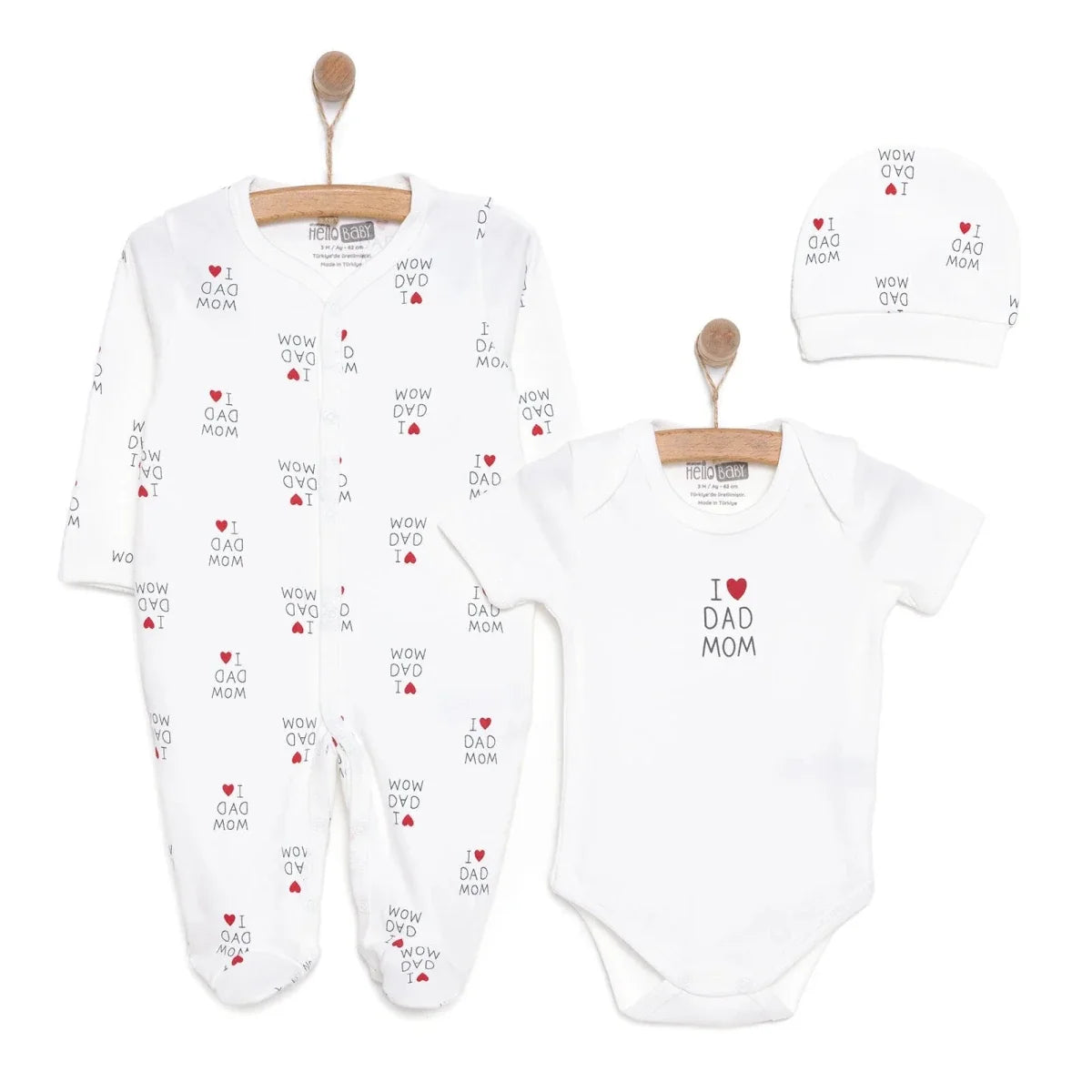 HelloBaby Baby Bodysuit, Hat & Footed Sleepsuit Set (Newborn to 6 Months)