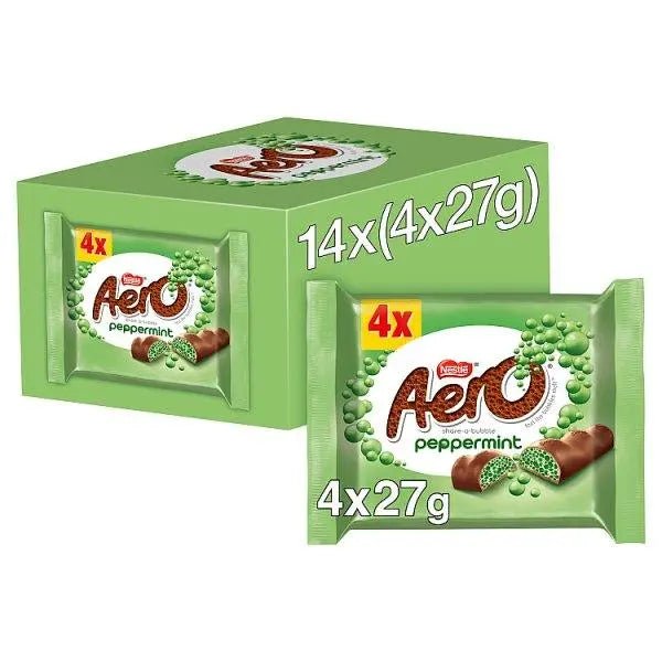 Aero Bubbly Peppermint Chocolate Bar 4 Pack Multipack 108g (Case of 14)