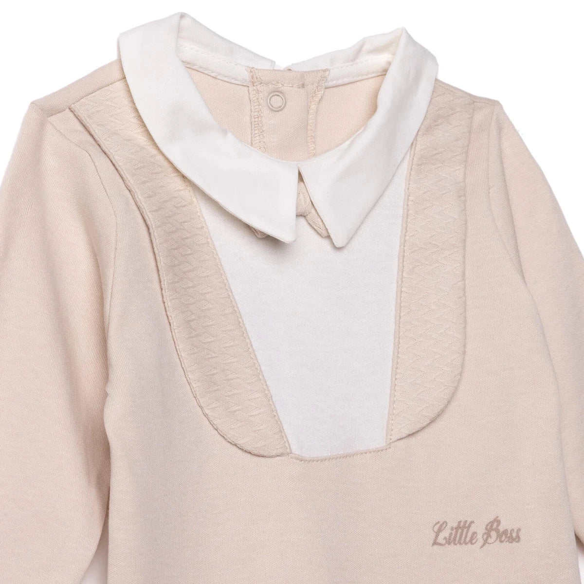 Bebetto "Little Boss" Slogan Shirt Collar Footed Baby Sleepsuit (Newborn to 6-9 Months)