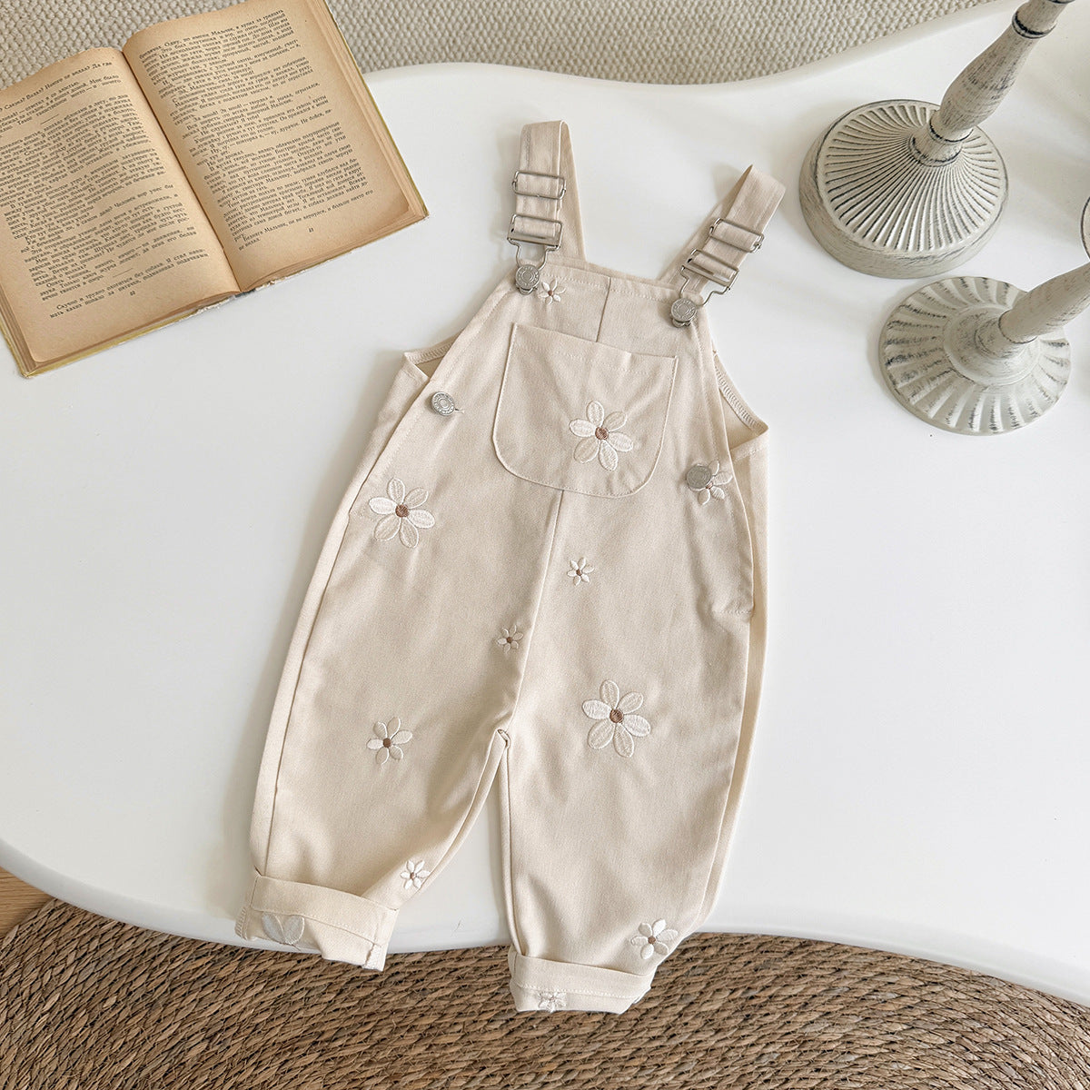 Baby Floral-embroidered Casual Sleeveless Romper