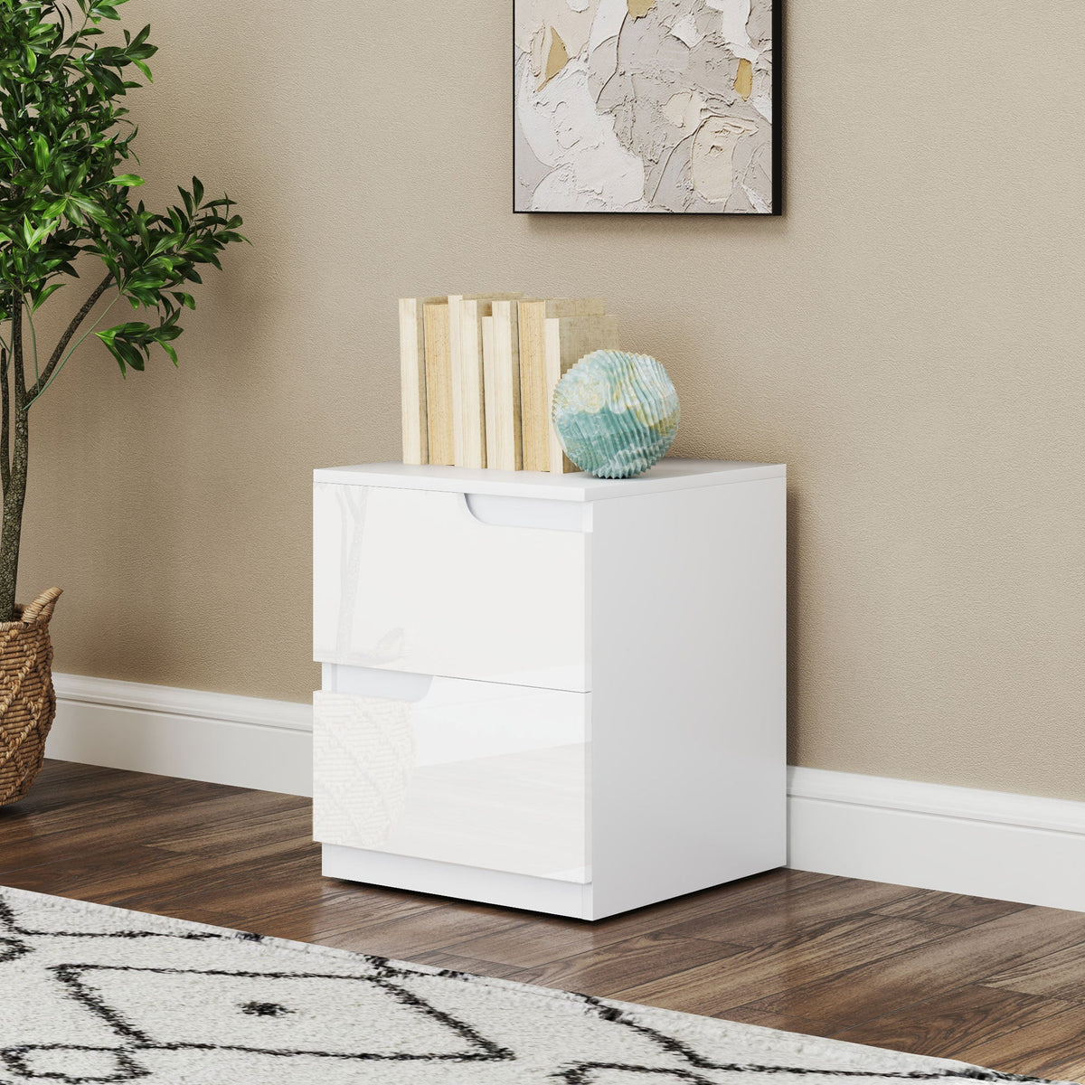 HOMCOM Modern Bedside Table with 2 Drawers for Bedroom, Living Room, White
