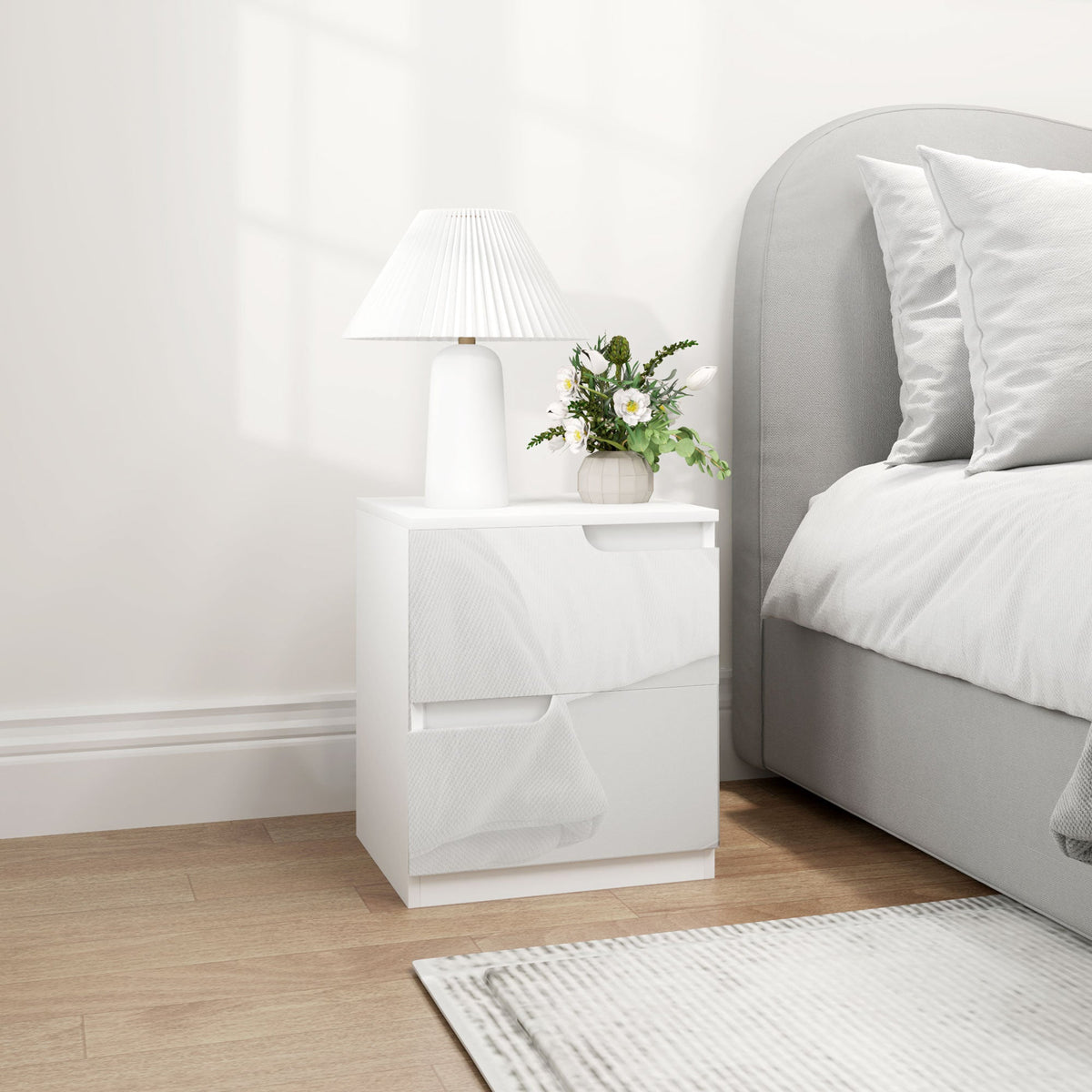 HOMCOM Modern Bedside Table with 2 Drawers for Bedroom, Living Room, White