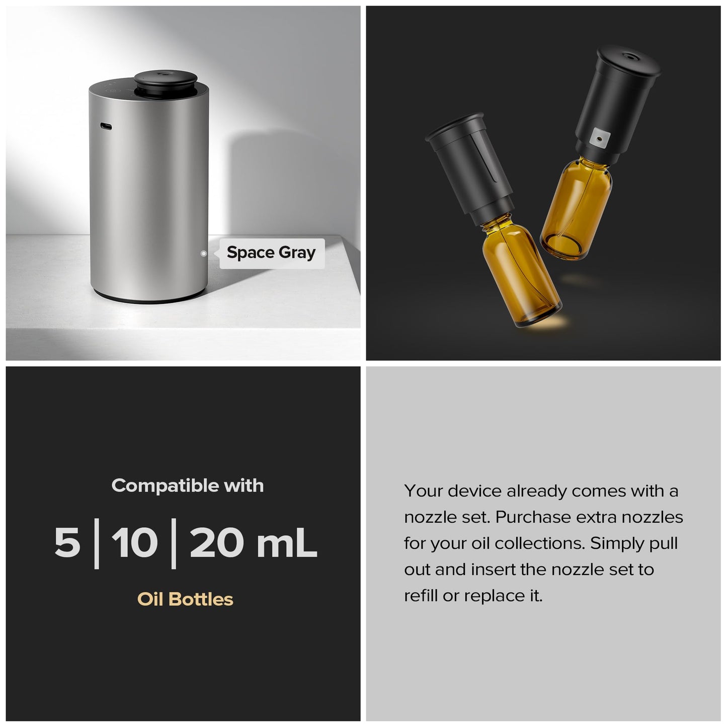 Airversa Waterless Essential Oil Diffuser – 3 Timers, 3 Mist Levels, Black ANX Premium Metal