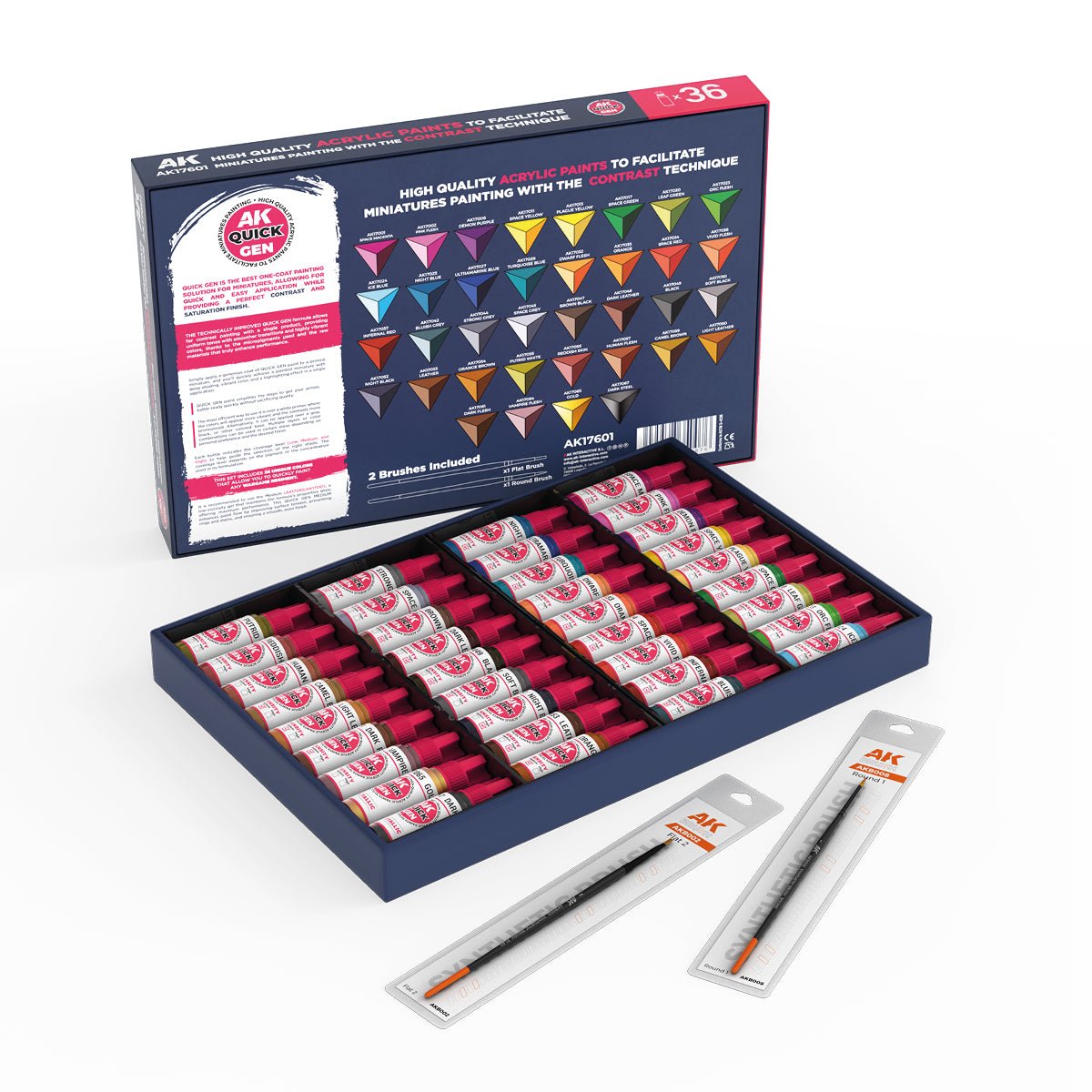 AK Interactive Quick Gen Paint Set - 36 Quick Gen Colors & 2 Brushes (AK17601)