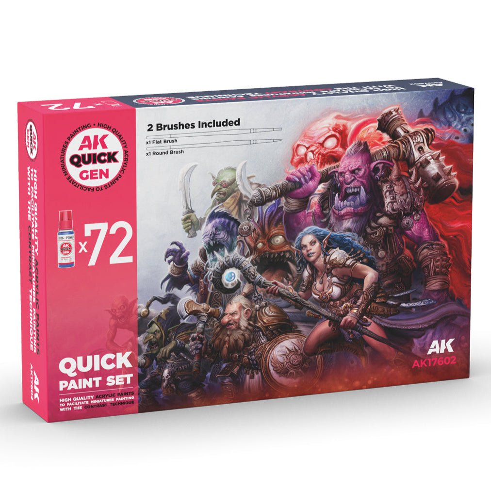 AK Interactive Quick Gen Paint Set - 72 Colors & 2 Brushes (AK17602)