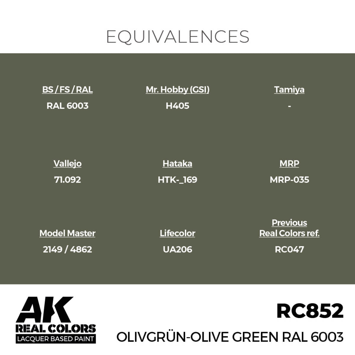 AK Interactive Real Colors - Olivgrün-Olive Green RAL 6003 (RC852)