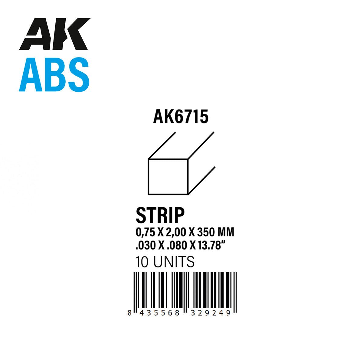 AK Interactive - Strips 0.75mm X 2mm X 350mm - ABS Strip (AK6715)