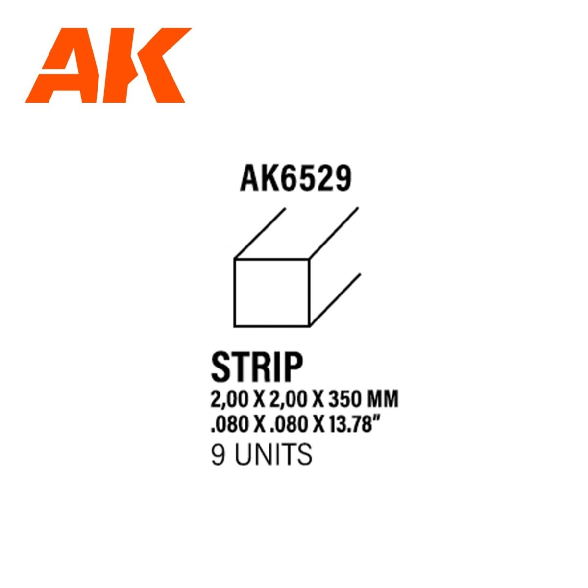 AK Interactive - Strips 2.00 X 2.00 X 350mm - Styrene Strip (AK6529)