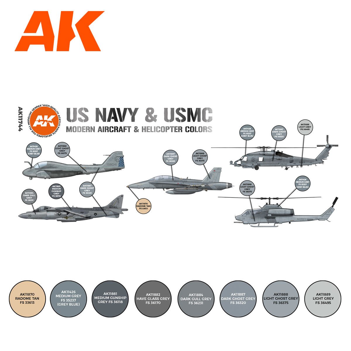 AK Interactive - US Navy & Usmc Modern Aircraft & Helicopter Set 3G (AK11744)