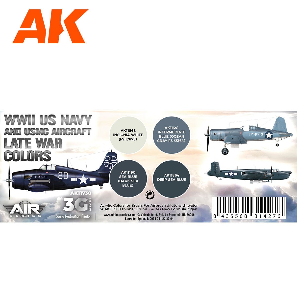 AK Interactive - WWII US Navy & USMC Aircraft Late War Colors Set3G (AK11730)