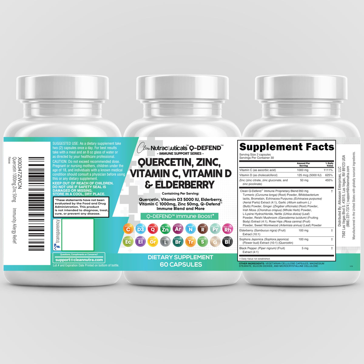 Clean Nutraceuticals Quercetin Zinc Vitamin C Vitamin D Bromelain Elderberry – Lung Immune Support for Adults