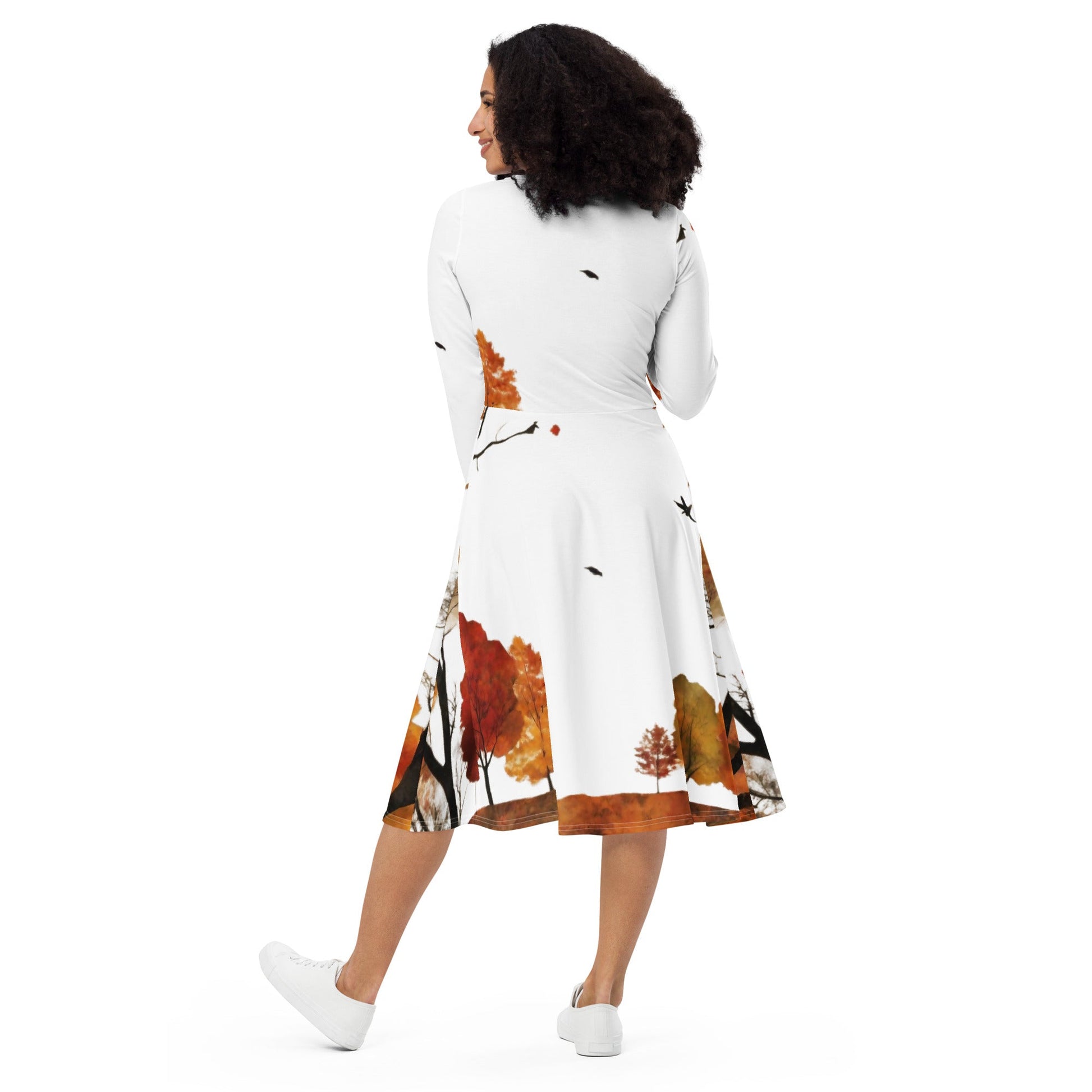 All-over print long sleeve midi dress