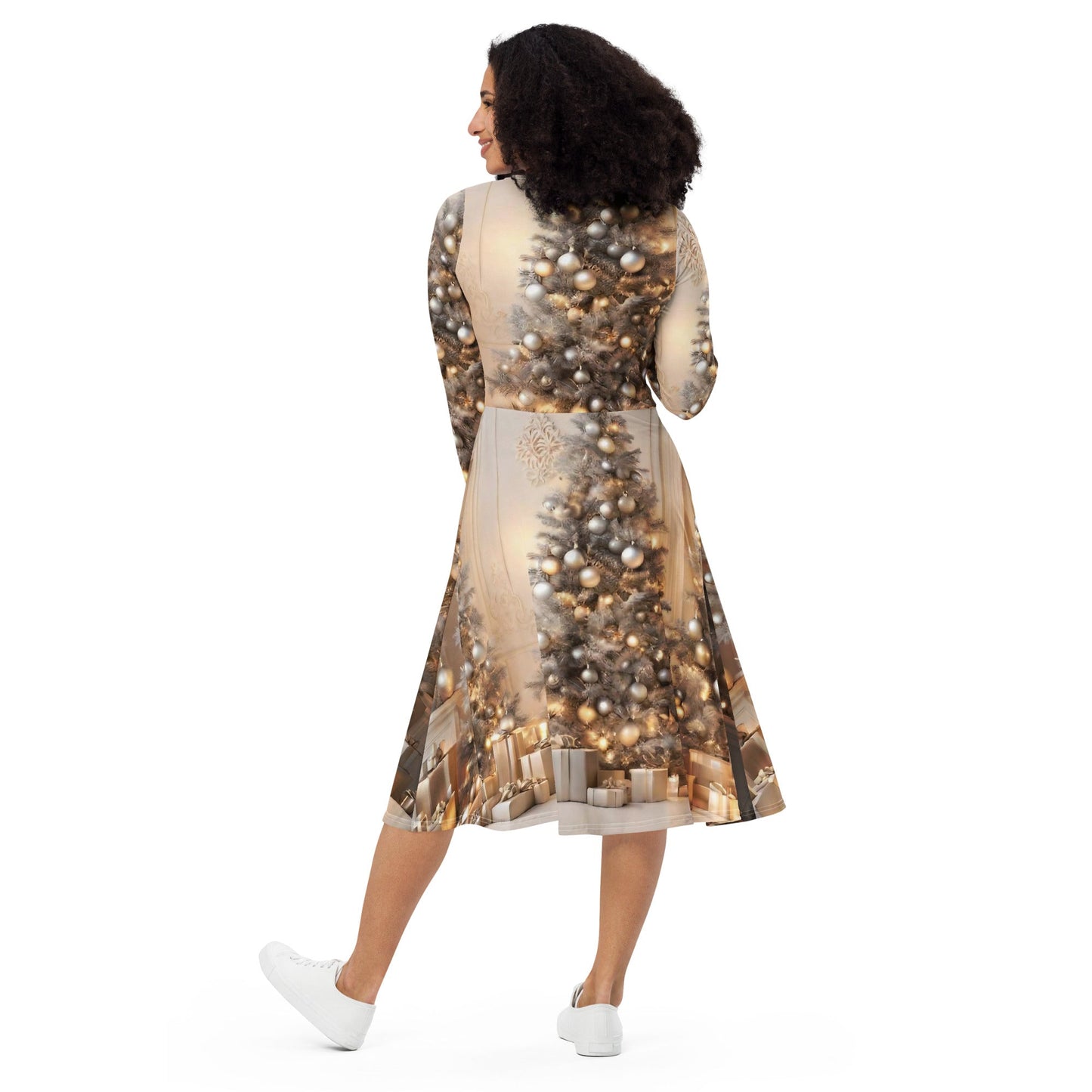 All-over print long sleeve midi dress