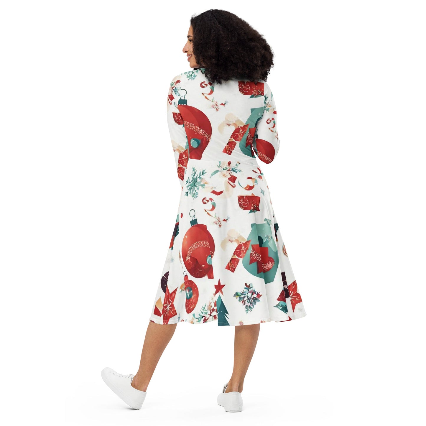 All-over print long sleeve midi dress