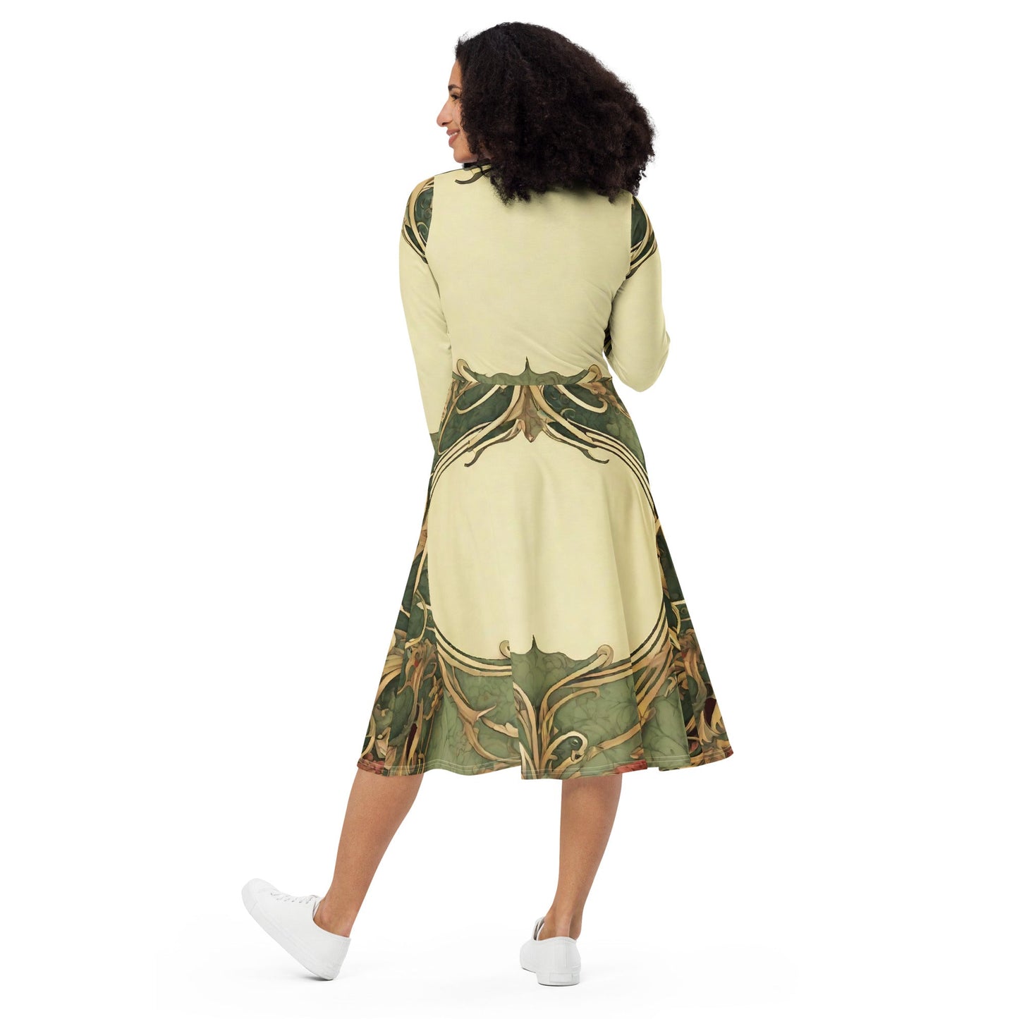 All-over print long sleeve midi dress