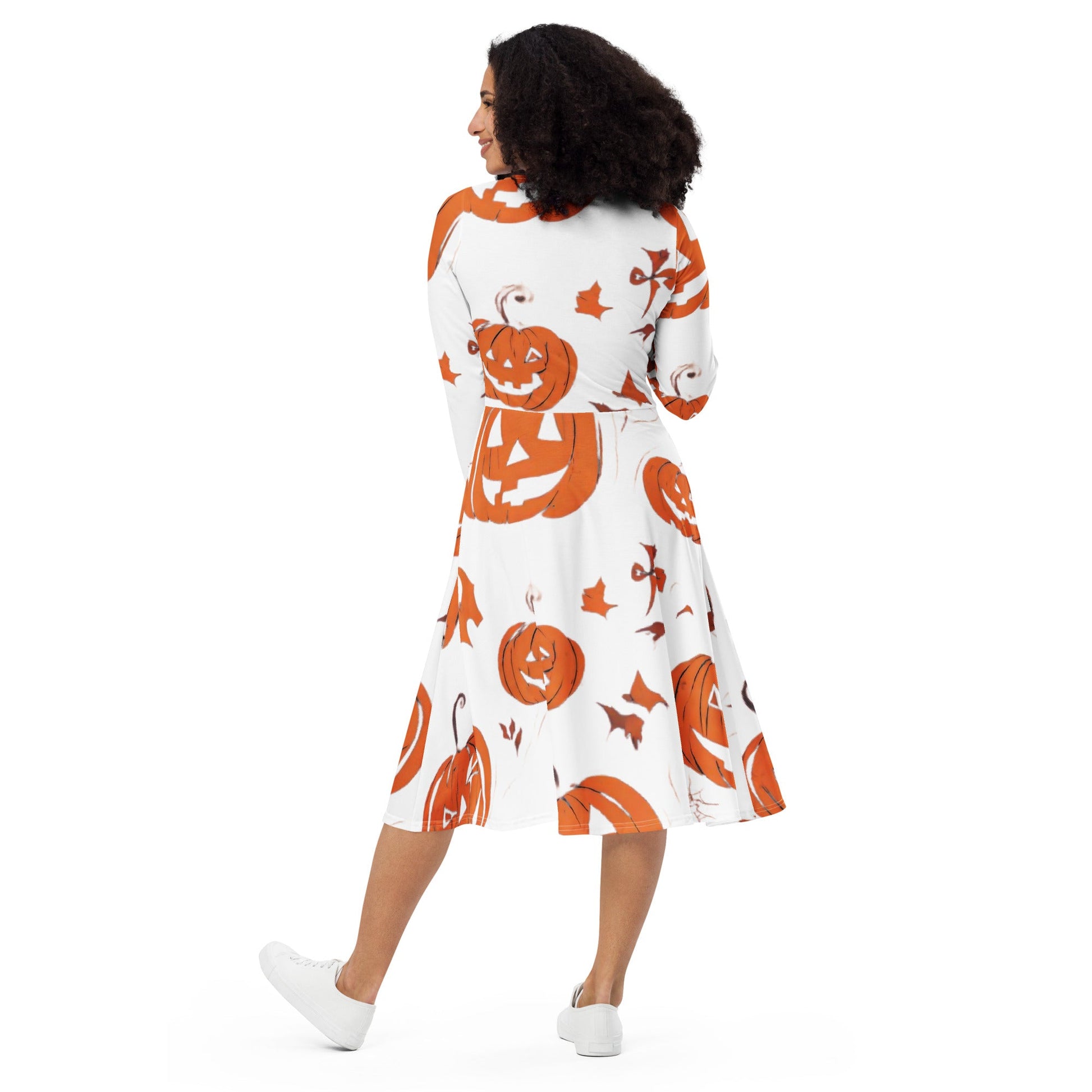 All-over print long sleeve midi dress