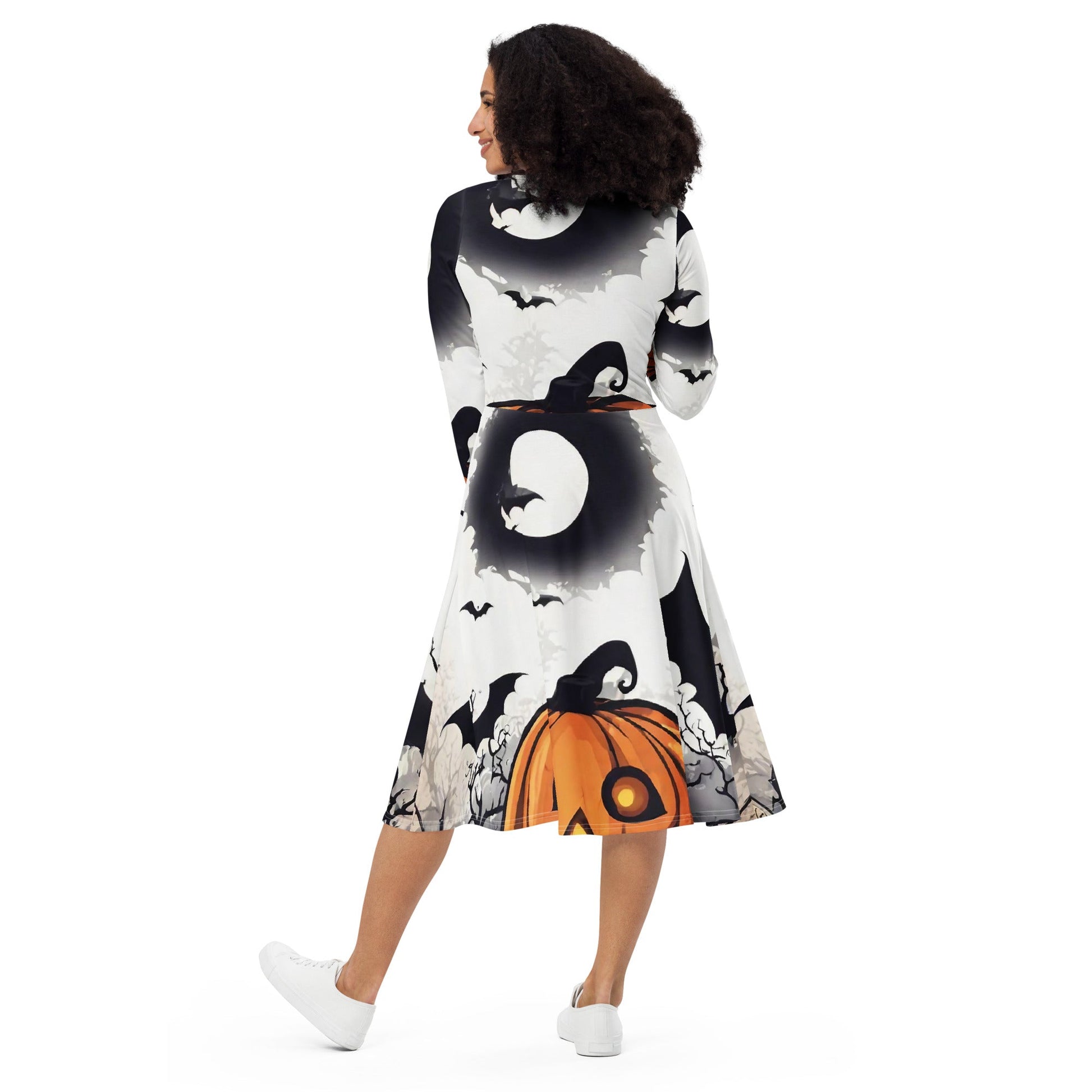 All-over print long sleeve midi dress