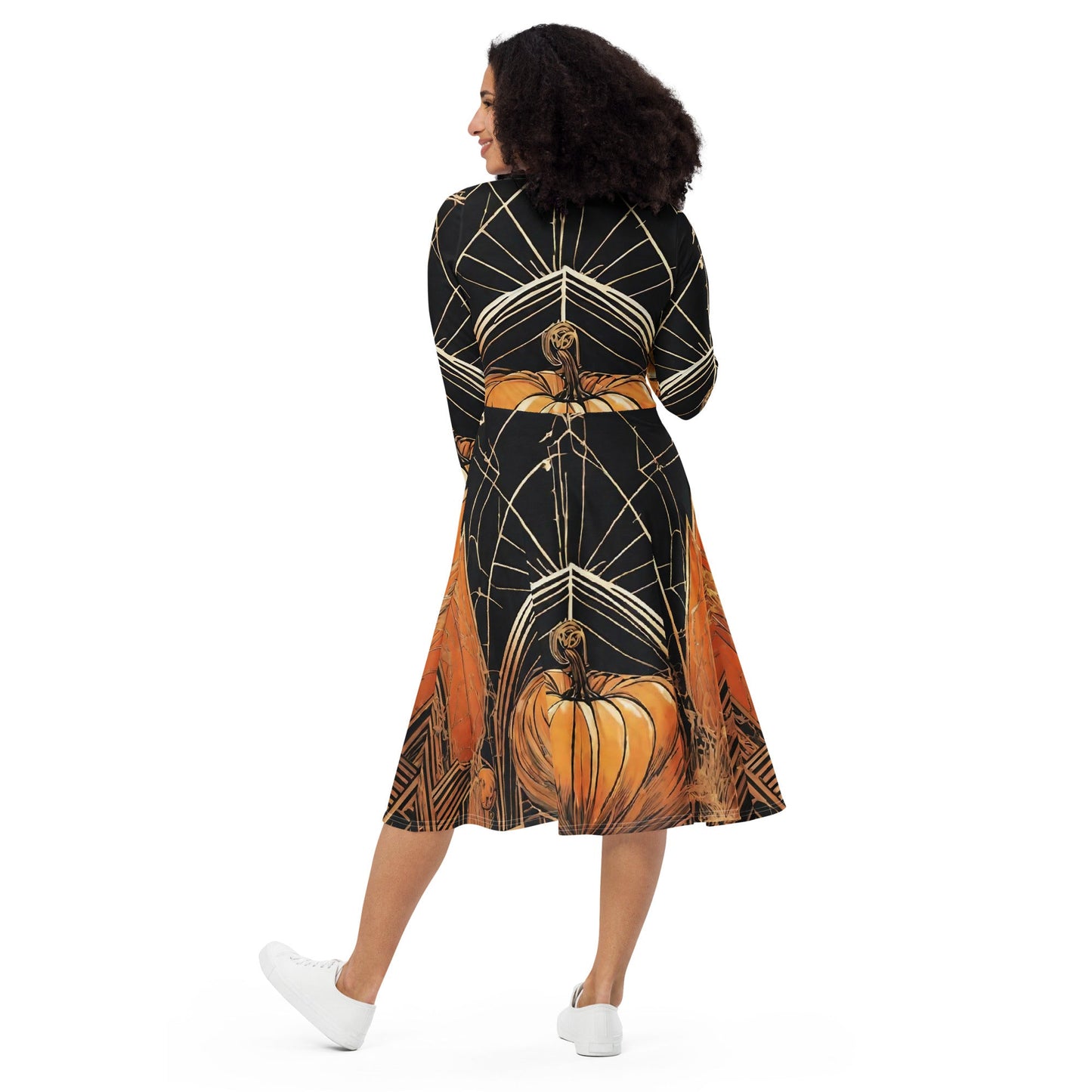 All-over print long sleeve midi dress