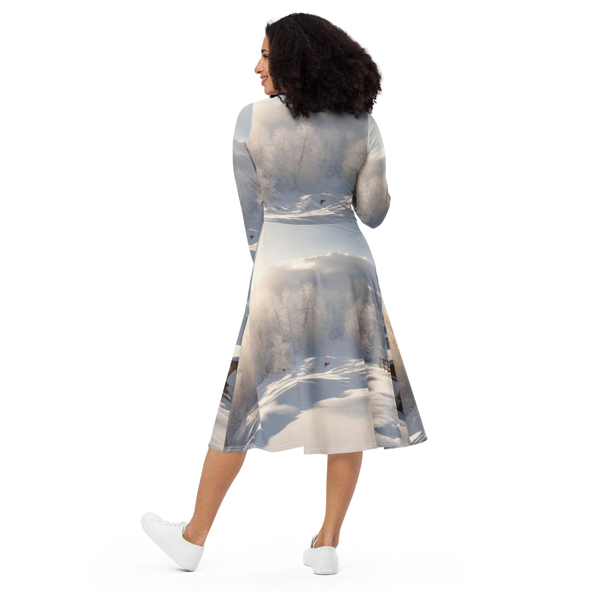 All-over print long sleeve midi dress