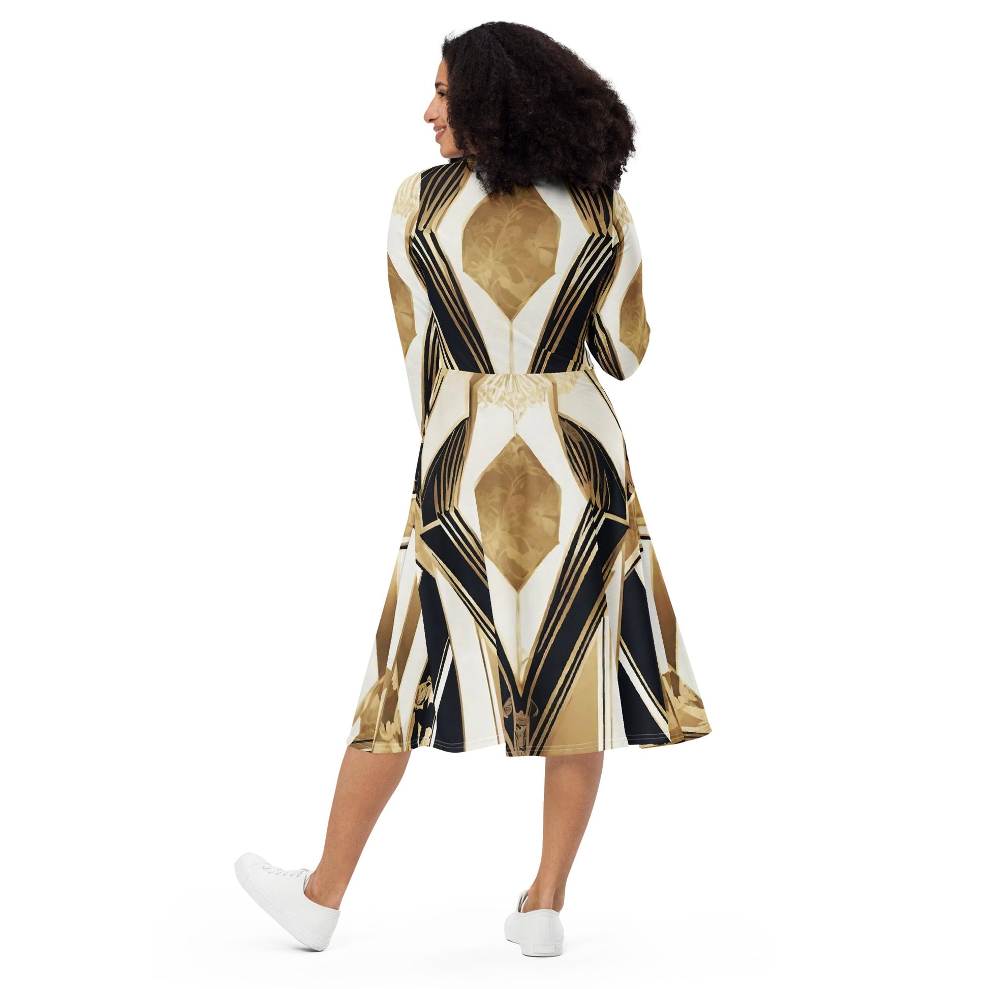 All-over print long sleeve midi dress