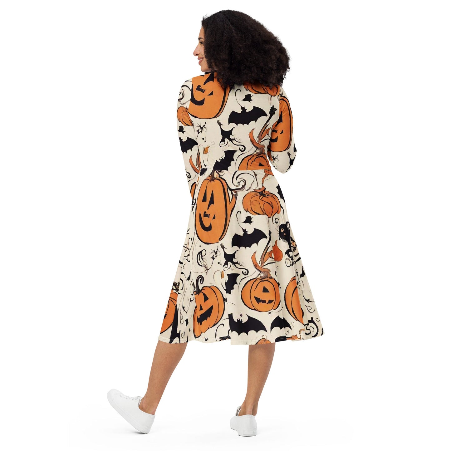 All-over print long sleeve midi dress