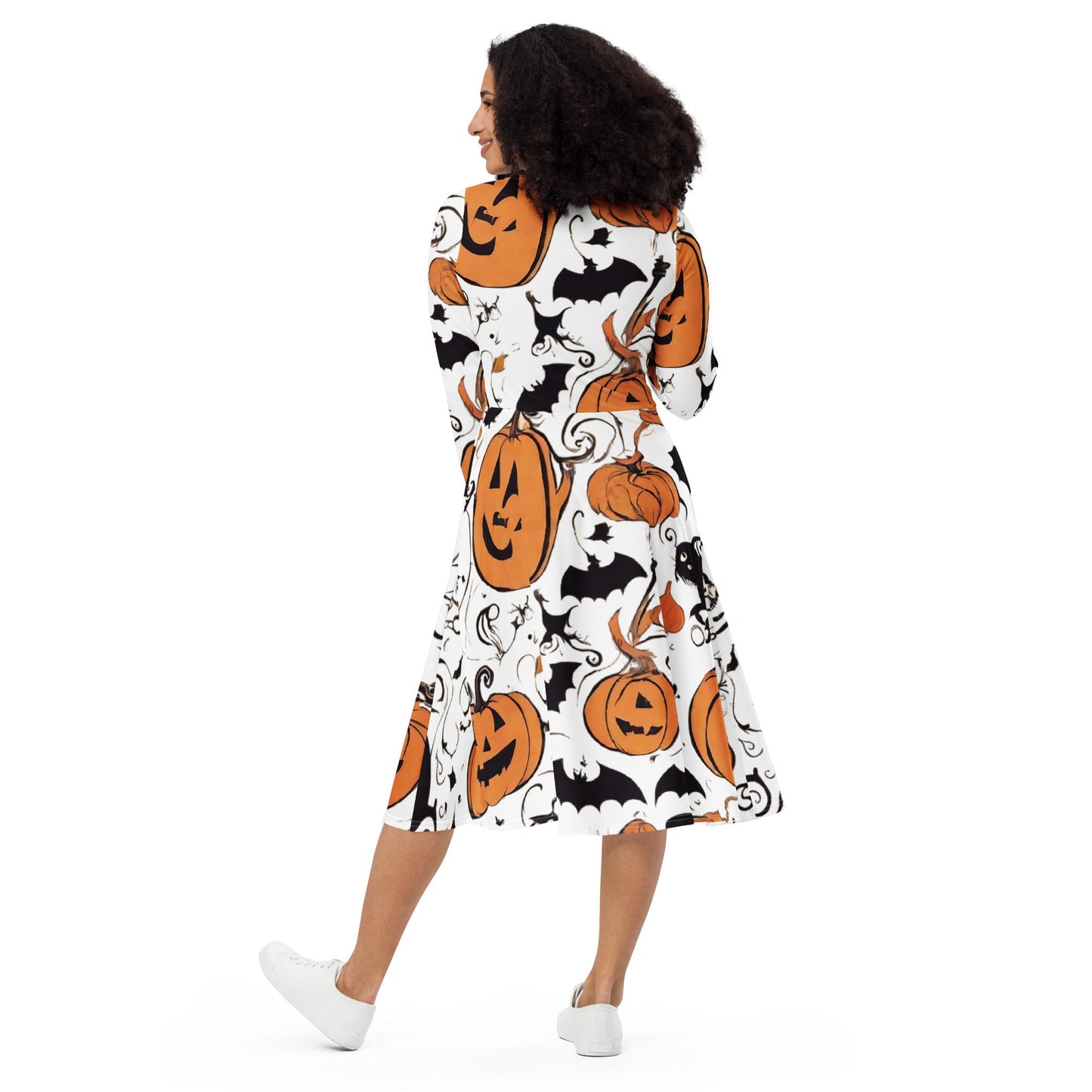 All-over print long sleeve midi dress