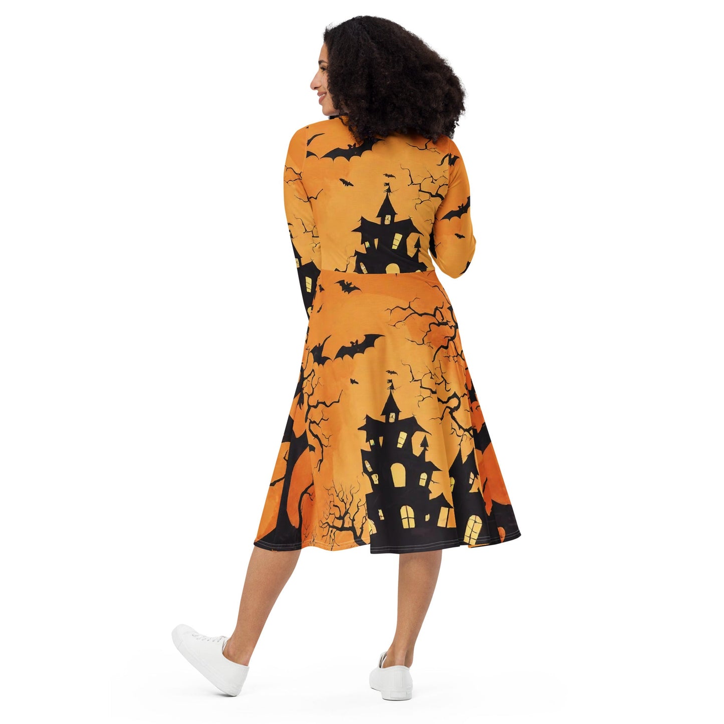All-over print long sleeve midi dress