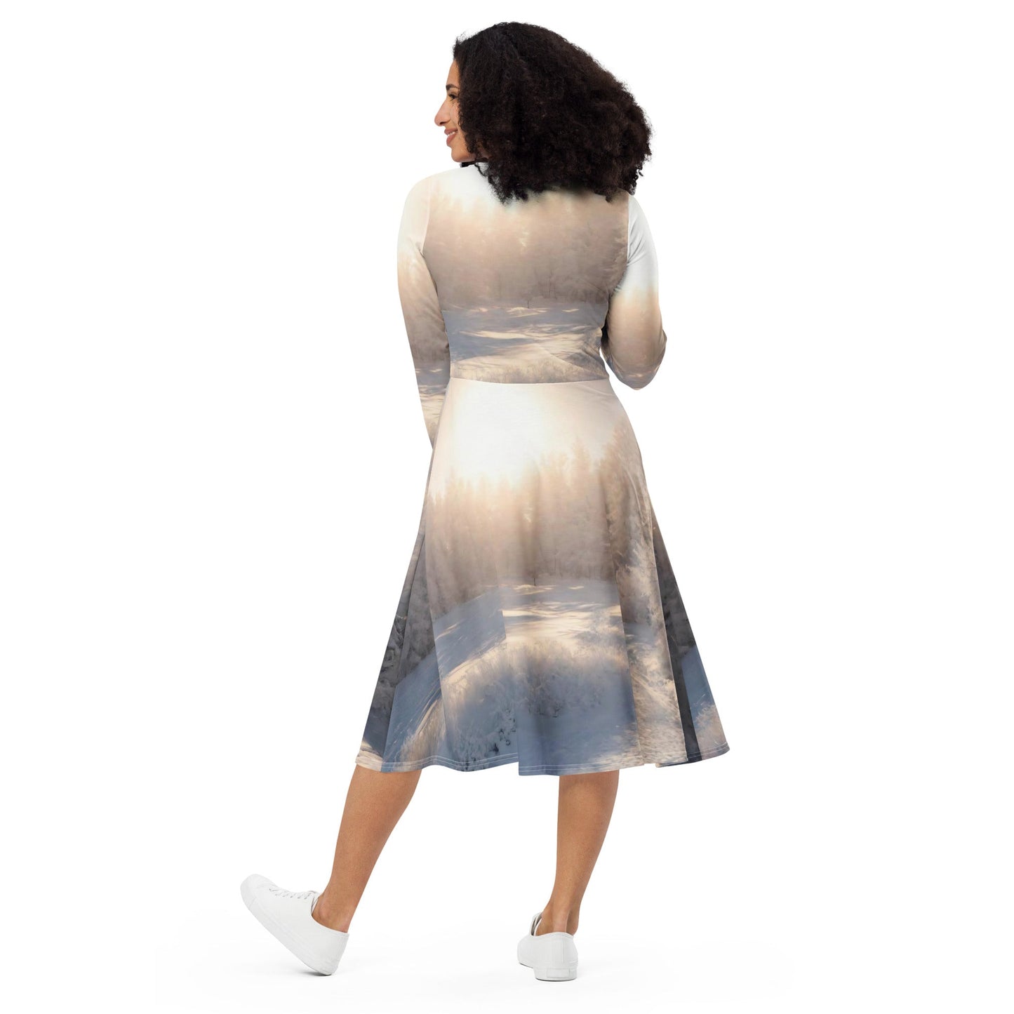 All-over print long sleeve midi dress