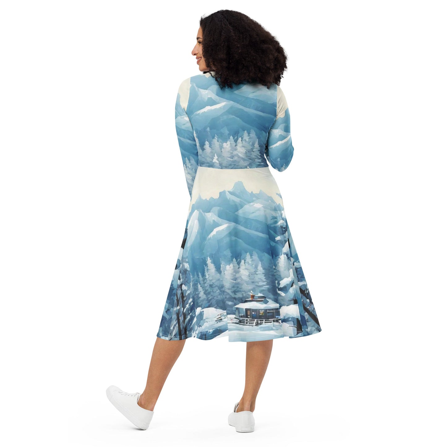 All-over print long sleeve midi dress