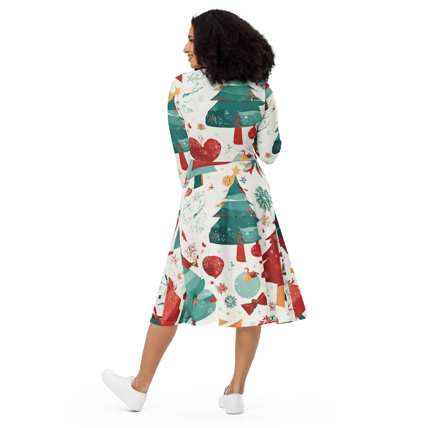 All-over print long sleeve midi dress