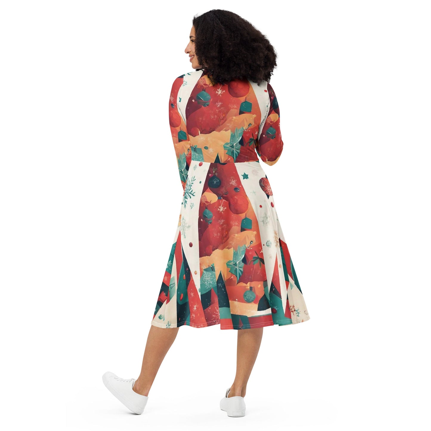 All-over print long sleeve midi dress