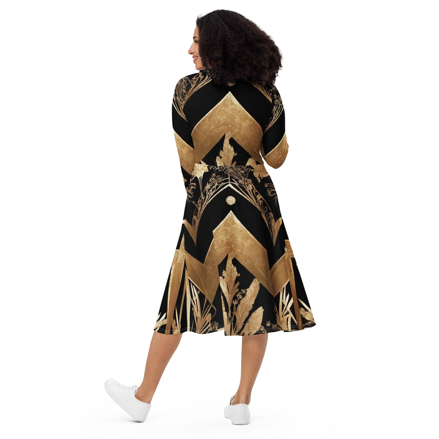 All-over print long sleeve midi dress