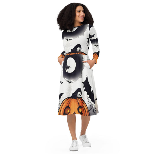 All-over print long sleeve midi dress