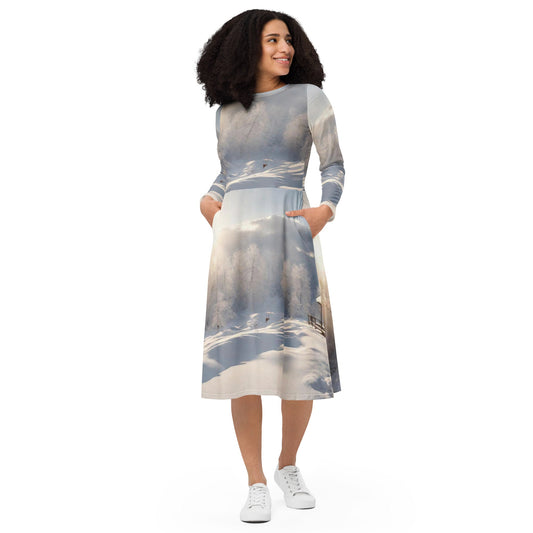 All-over print long sleeve midi dress
