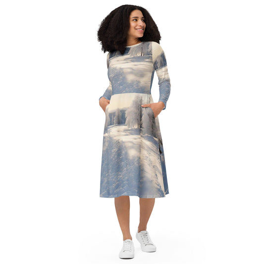 All-over print long sleeve midi dress