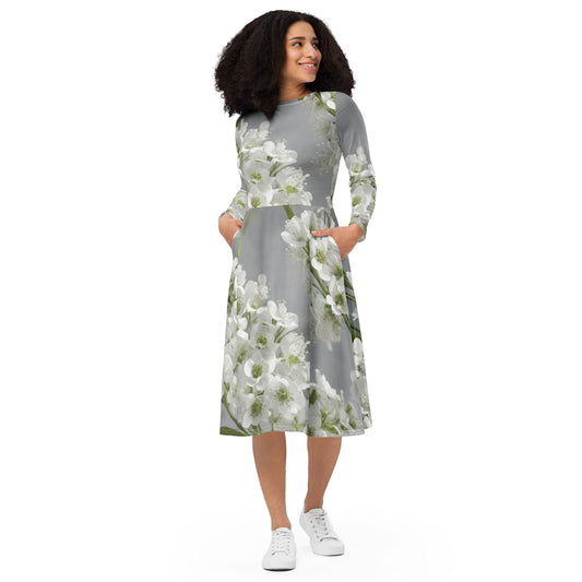 All-over print long sleeve midi dress