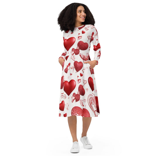 All-over print long sleeve midi dress