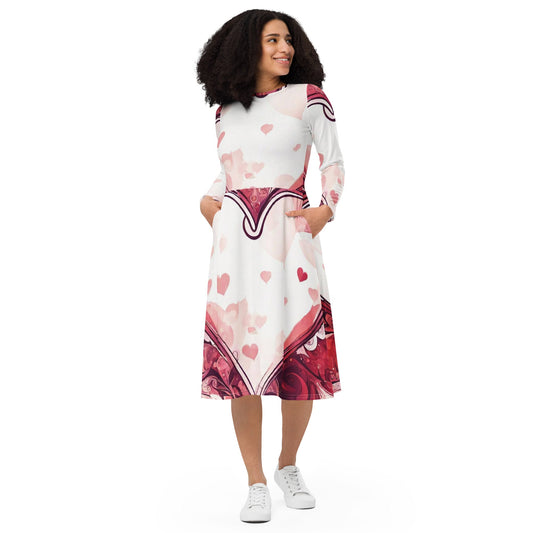 All-over print long sleeve midi dress