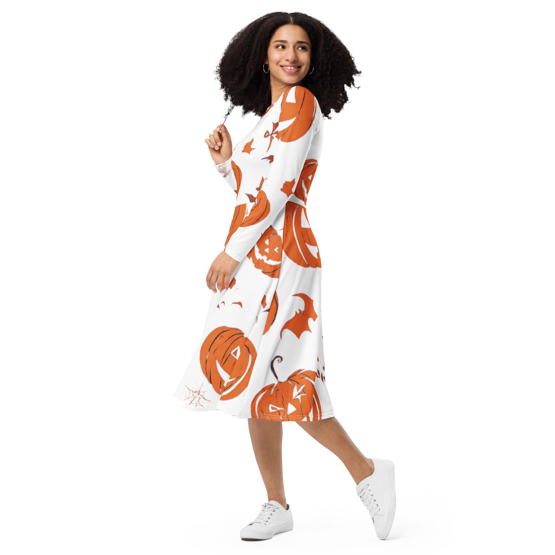 All-over print long sleeve midi dress