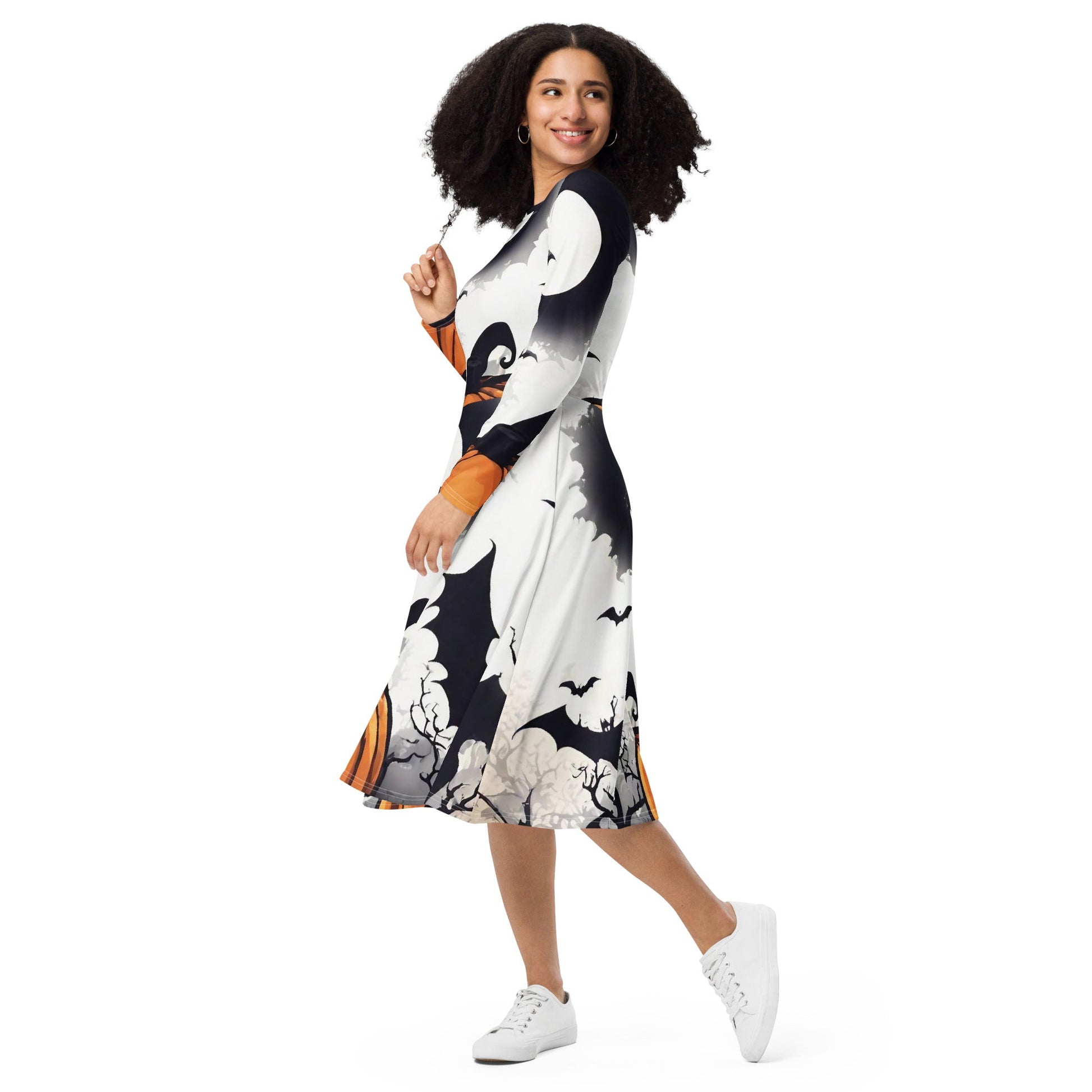 All-over print long sleeve midi dress