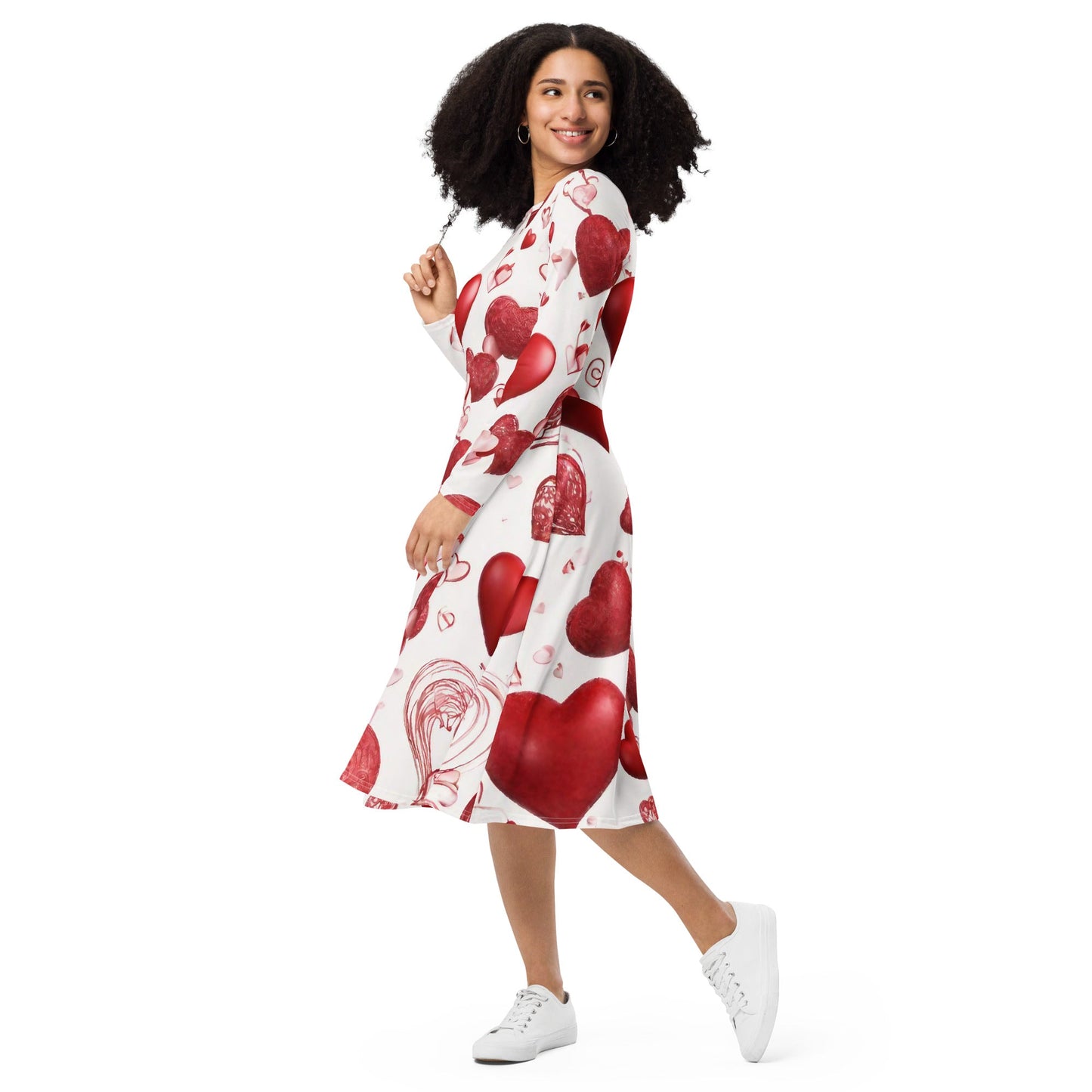 All-over print long sleeve midi dress