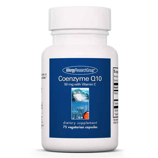 Allergy Research Group CoQ10 Supplement - Vitamin C, Heart Health, Ubiquinol 50mg | Vegetarian Capsules 75 Count